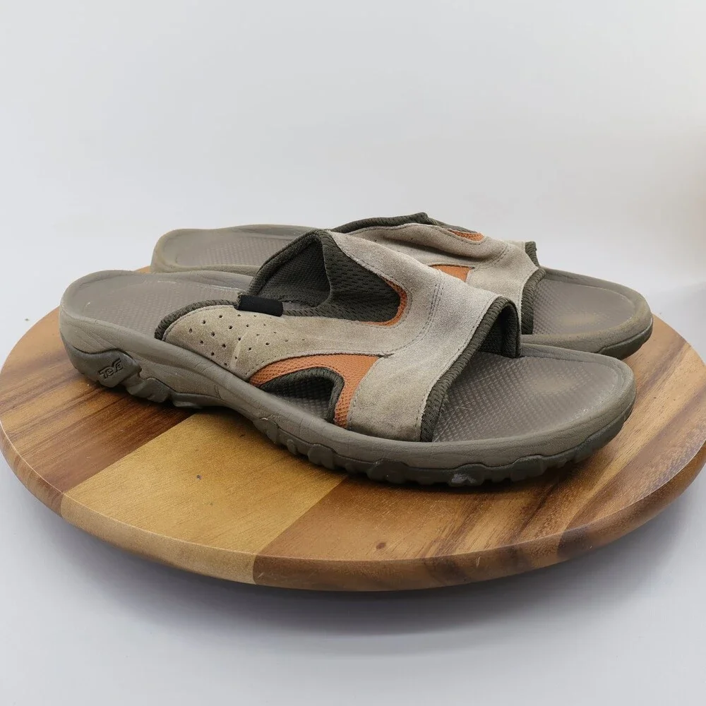 Teva Mens Size 11 Grey Tan Olive Slide Sandals Outdoor Sport Hiking